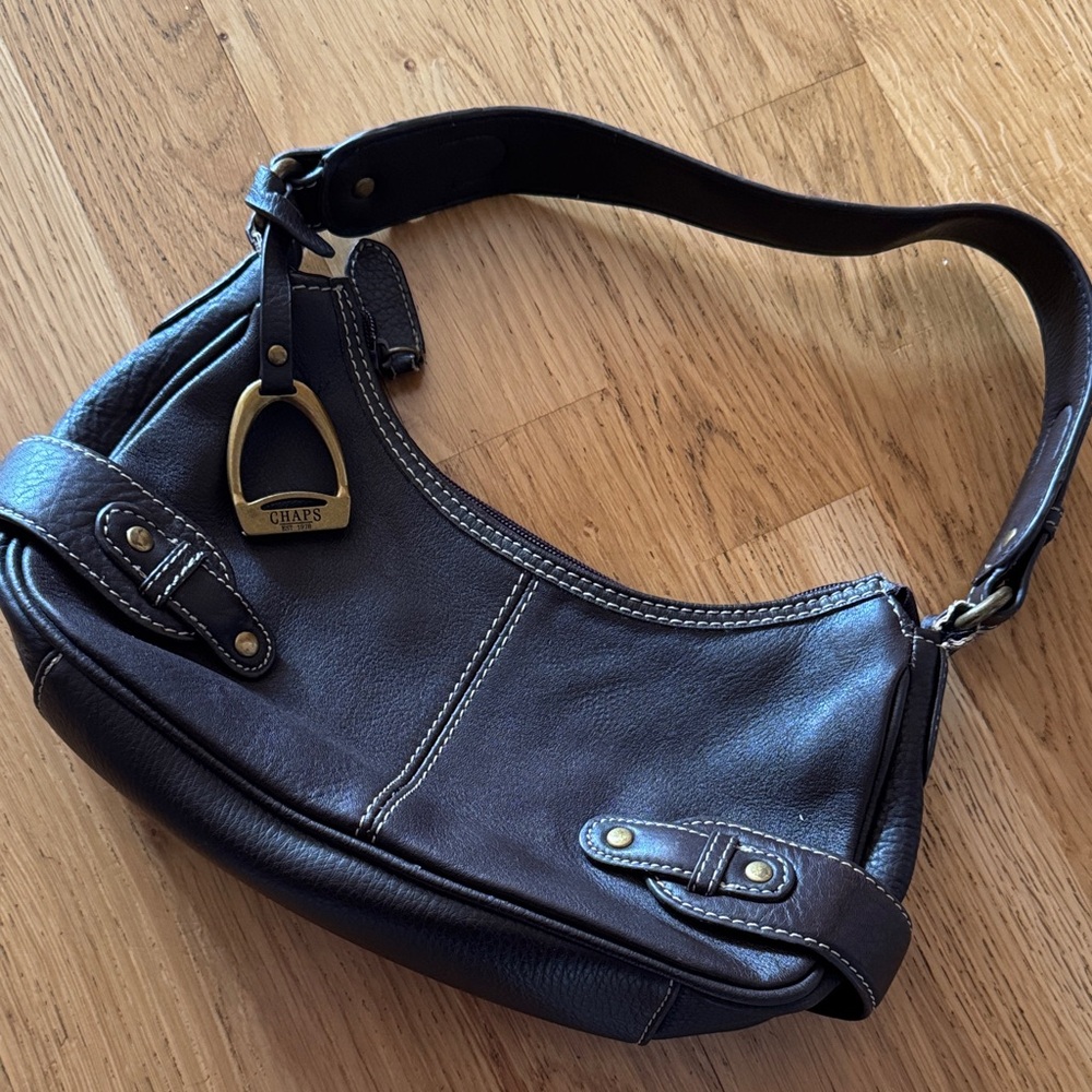 Chaps Dark Brown Shoulder Bag with Brass Accent